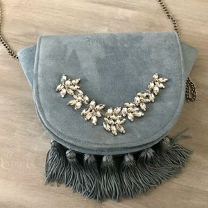 Missguided blue velvet finge bag